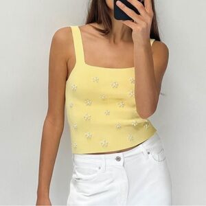 Zara Yellow Embellished Crop Tank Top